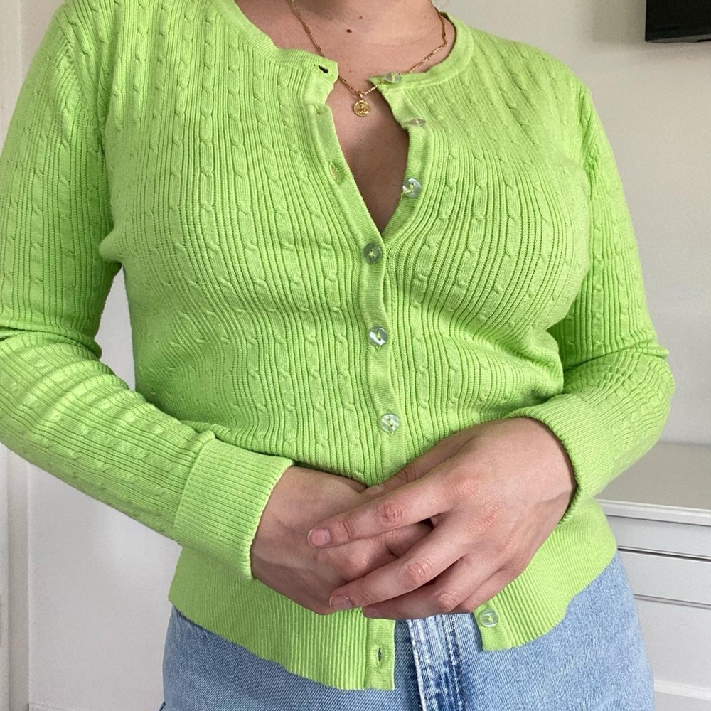 90s cable knit green cardigan top.